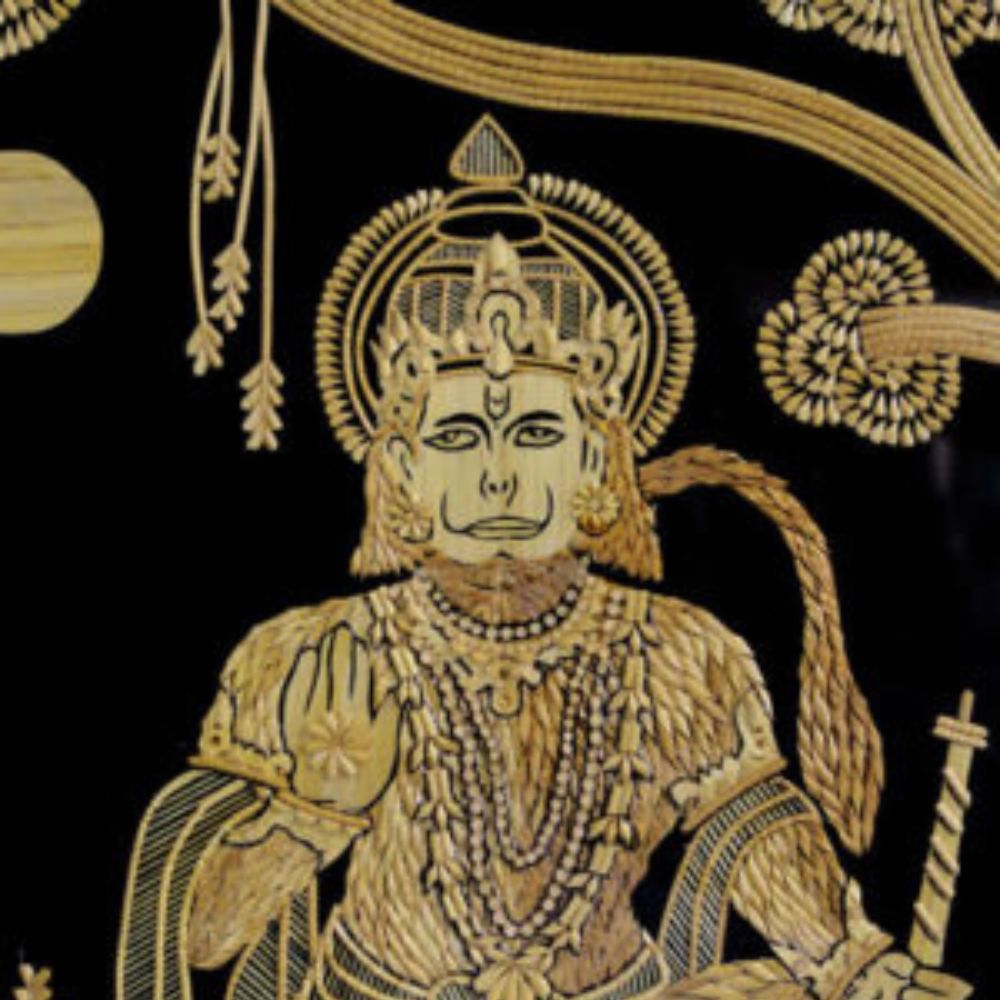 Handcrafted Sikki Grass Art Lord Hanuman