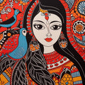 Handmade Madhubani Painting – Graceful Woman with Birds