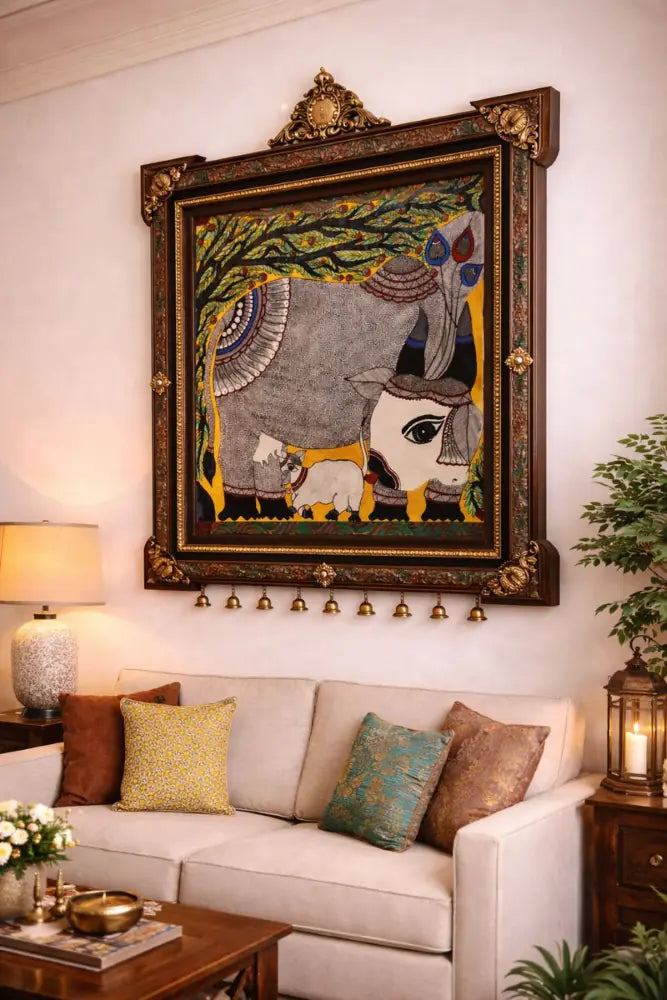 Handmade Madhubani Painting – Resting Divine Cow