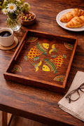 Handcrafted Wooden Serving Tray With Fish Motif Madhubani Painting